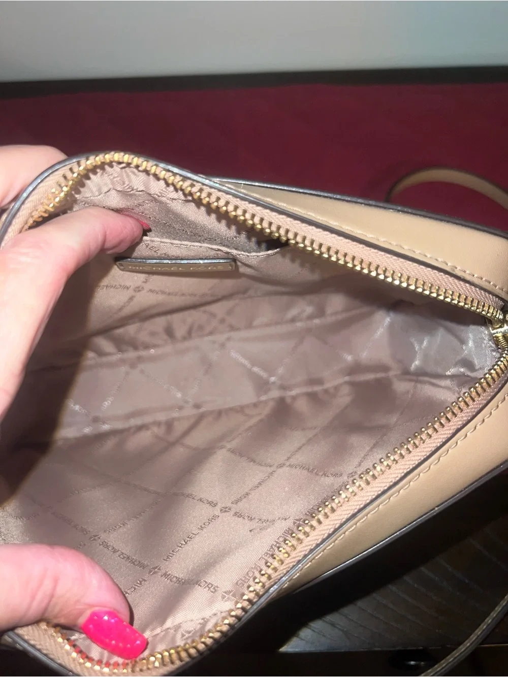 Michael Kors Two-Tone Beige/Tan MK Signature Crossbody